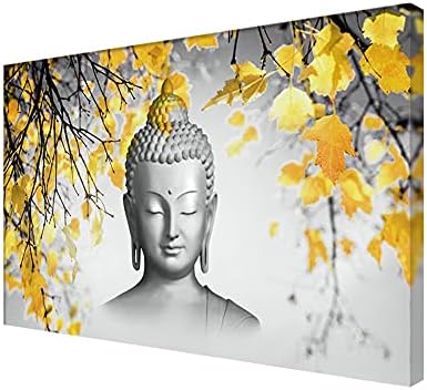 999Store Картина върху платно с мрачен Буда и жълти листа (Платно, без рамы_36х54 Дюйма_ Сив) ULP36540313