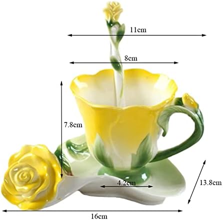 Чаша за Креативна 3D във формата НА Рози, Эмалированная Керамични Кафеена Чаша за чай и Чиния, Комплект Лъжици, Порцеланова Чаша