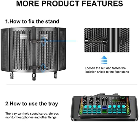Изолиращ екран микрофон за запис на студийната Aokeo с поп-филтър и статив, Впитывающая пяна с висока плътност за филтриране на