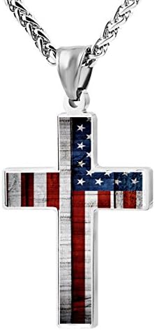 CTWUVS ADPR Американски Флаг Патриотичен Кръст Висулка Колие Религиозни Бижута за Мъже