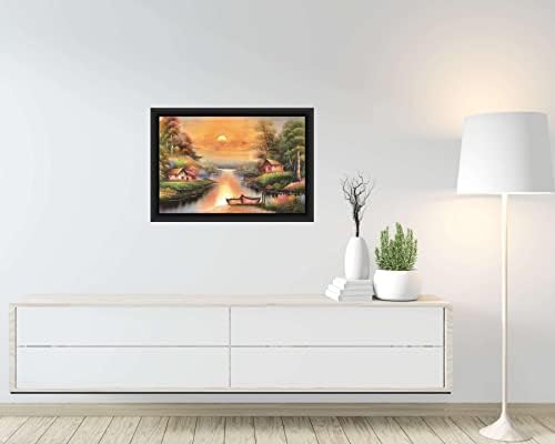 Poylaamo, Ръчно Рисувани природни пейзажи с прекрасен изгрев слънце край реката, Стенни картина в Рамка за Всекидневната, дома,