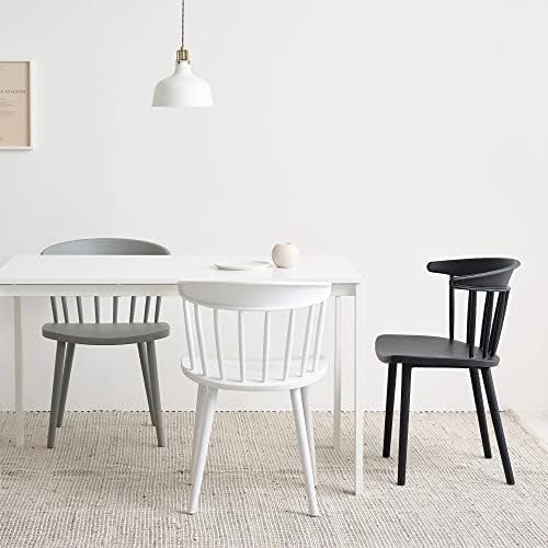 Дома Здрав модерен комплект от 4 стола на пастелни тонове с пластмасова седалка и рамка за кухня, трапезария, спалня (бял)