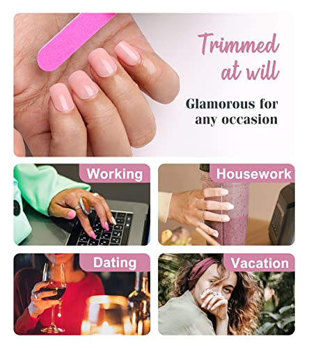 Morily Pink Press on Nails Къса режийни ноктите квадратна форма за жени, Однотонная UV-покритие, Квадратна лъскава стикер на въздушната