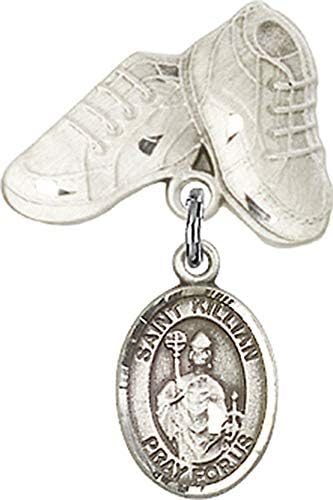 Детски икона Jewels Мания с чар Свети Килиана и игла за детски сапожек | Детски икона от сребро с чар Свети Килиана и игла за детски сапожек - Произведено в САЩ