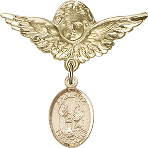 Детски икона Jewels Мания за талисман на Свети Зиты и икона на Ангел с крила на Булавке | Детски икона от 14-каратово злато с талисман