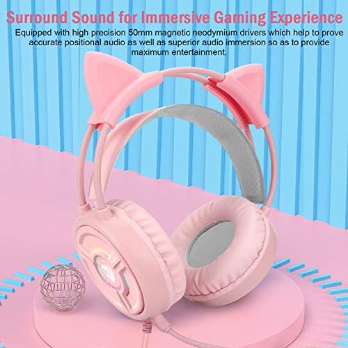 Детска Слушалки с кошачьими уши Atrasee 7.1 Съраунд звук с микрофон за PC, PS4 PS5 Xbox One Nintendo, Слушалките с шумопотискане