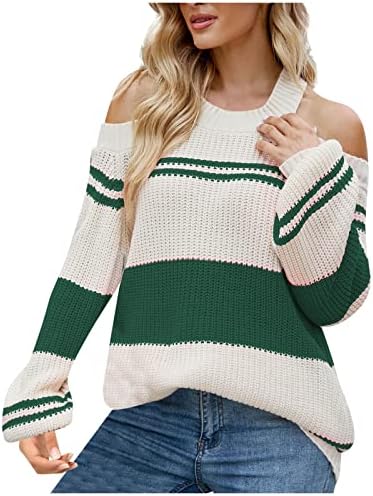 JJHAEVDY Женски вязаный пуловер с леопардовым принтом и дълъг ръкав райе в цвят блок, кръгъл отвор, без пуловер, жилетка, върхове