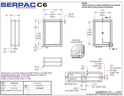 Корпус от ABS-пластмаса Serpac C6, 2,26 Дължина х 1,61 ширина х 3/4 височина, прозрачен сив