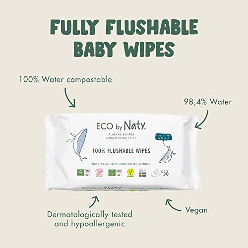 Смываемые бебешки кърпички Eco by Naty - Компостируемые кърпички на растителна основа, не съдържа химикали и хипоалергенни Бебешки