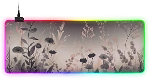 Геймърска подложка за мишка FOLIOSA (Эстетичные цветя) с RGB подсветка, Голям Текстилен Мек Тенис на подложка с няколко режима на осветление, устойчива на плъзгане Гумен