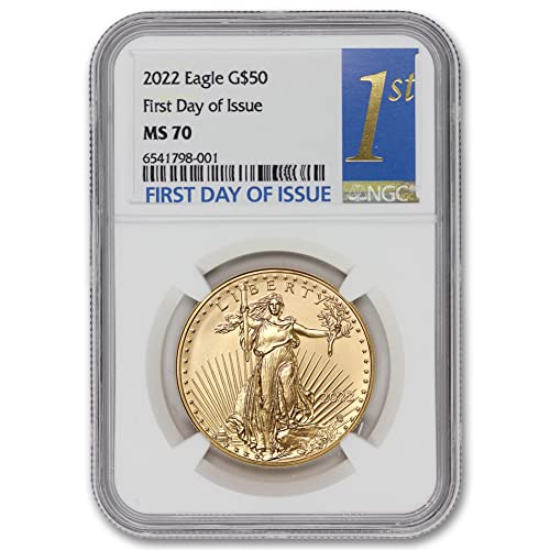 2022 Без знака на монетния двор 1 унция злато American Eagle MS-70 (Първия ден на издаване) от монетния двор State Злато за 50 долара