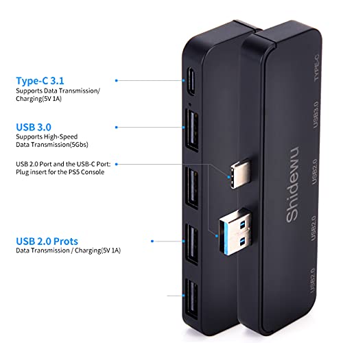 USB-хъб за ps5, Високоскоростен адаптер-Сплитер за разширяване на USB порт Type C 2,0-3,0, аксесоари за ps5, Съвместими с игрова конзола Playstation 5 Shidewu