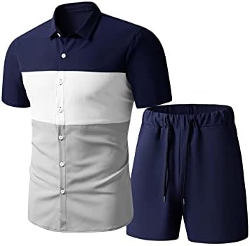 Мъжки дрехи OYOANGLE от 2 теми, Ризи с къс ръкав в Цвят Блока и къси Панталони с завязками На Талията, Комплект Работно Облекло