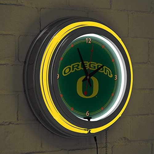Търговска марка Gameroom Университет на Орегон Хромирани Неонови Часовник с Две звена