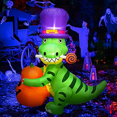 Надуваеми играчки за Хелоуин дължина 5,25 Метра, Сладък Динозавър с декорации във формата на Тиква, Външна Декорация, Надуваеми