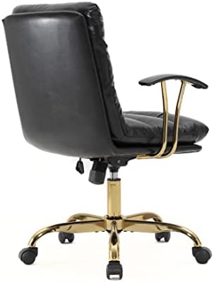 LeisureMod Regina Модерна офис стол от мека кожа, регулируема с наклон и завъртане на 360 градуса, черно