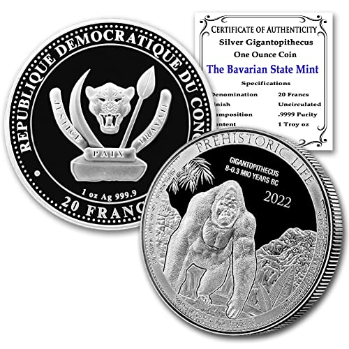 Монета 2022 CD 1 унция Конго сребърен гигантопитек (Маймуна) - серия Доисторическая живот, Брилянт, без лечение (БУ в капсула),