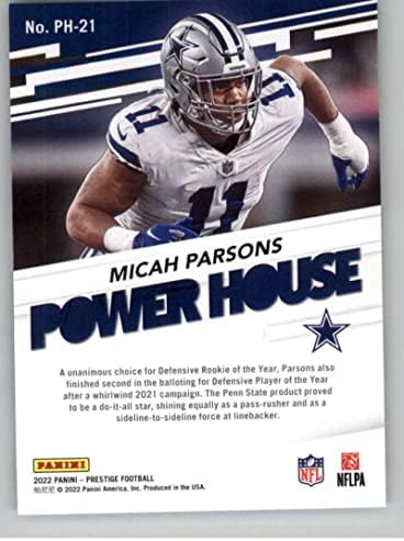 2022 Панини Prestige Power House #21 Търговска картичка Мики Парсонса Dallas Cowboys по футбол NFL