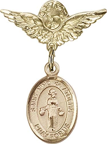 Детски икона Jewels Мания за талисман на Света Нино де Аточа и пин Ангел с крила | Детски иконата със златен пълнеж с талисман Света