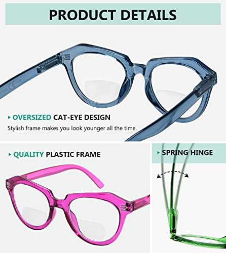 Дамски Бифокални Очила За четене Eyekepper, 4 опаковки, Женски Бифокални Очила За четене в стил Котешко око