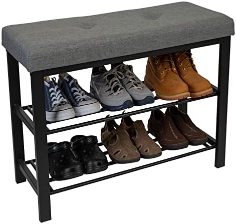 Пейка за съхранение на Опростяване, рафт за обувки, табуретка, с дрямка, тапицирана седалка за антре, спалня, кабинет и антре, сив