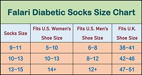 Falari 6-Pack Одобрени от лекари чорапи за диабетици екип Свободно, намаляване, подобряване на кръвообращението (10-13, черен)