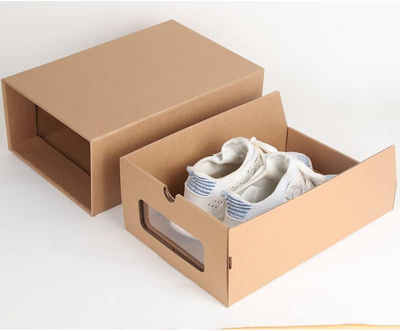 Кутия за обувки MYOYAY (20 броя), с Прозрачен прозорец, Водоустойчив Штабелируемые Картонени Кутии За Съхранение, Сверхпрочный Крафт-една кутия за обувки, Органайзер за