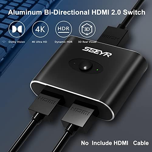 Преминете SGEYR HDMI 2.0 4 порта + двупосочен превключвател HDMI 2.0 2 в 1 Изход HDMI-сплитер 1 в 2 изхода (едновременно ще се появи
