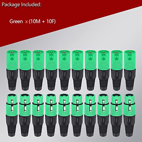 3PIN X L R Конектор кабели Мъжки Женски Plug Пластмасов Корпус Микрофон Високоговорител XLR Конектор 20pcs (Цвят: 10xM 10xF-зелен)
