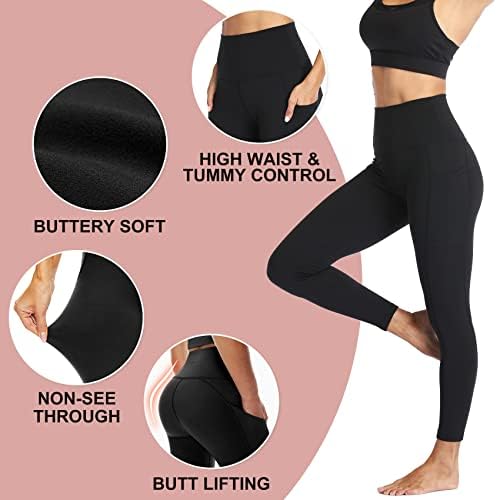 NexiEpoch 4 Опаковки Леггинсов за жени с джобове - Контрол на корема с висока талия за тренировки, Панталони за Джогинг, Йога, Размер