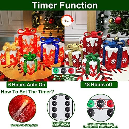 [Много големи 11-9,5-7,5-6,5 ] 4 Опаковане на Подарък Кутии с подсветка Коледна Украса 70 LED 8 Режима Таймер Дистанционно Батерии