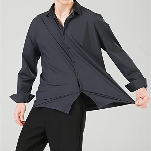 Мъжки Лека Ежедневни Класическа Риза Regular Fit, Ризи с копчета, Обикновена Риза Свободно Намаляване с дълъг ръкав (Сив, Средно)