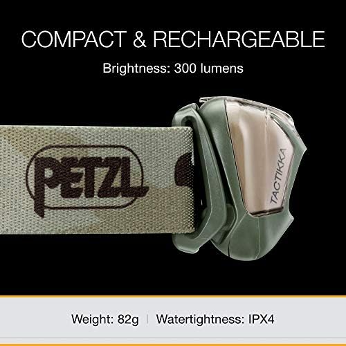 Налобный лампа Petzl TACTIKKA - Компактен налобный фенер на 300 Лумена, който е идеален за лов и риболов С бяла или червена подсветка
