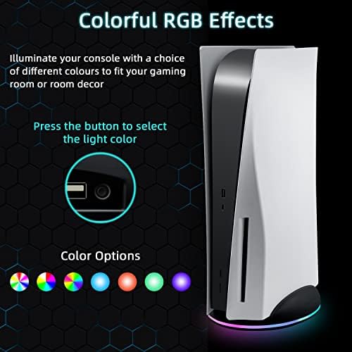 Вертикална Поставка-държач Wigearss RGB за PS5, Поставка за основно осветление RGB с USB-възел за конзолата PS5 UHD и Digital Edition - Черен