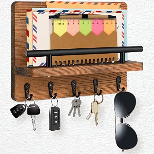 Държач за ключове Laelr, Wooden Пощенска Държач за Монтиране на стена, с 5 Куки за ключове и Организатора за поща, Държач за ключове