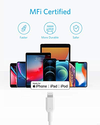 Кабел Anker USB C към Lightning, 321 USB кабел-C към Lightning (6 метра, бял), сертифициран Пфи кабел за iPhone Pro 13 12 Pro Max