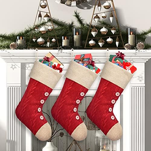 ELEGANTPARK Червени Възли Коледни Чорапи, Коледни Титуляр за Отглеждане Peace Noel Joy Комплект от 3 Коледните Празници Висящи украса