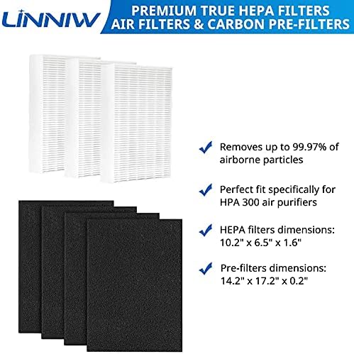 HPA300 HEPA Filter R за сменяеми филтри Honeywell HPA300 - 3 филтър HPA300 и 4 предфильтра предварително почистване, съвместими