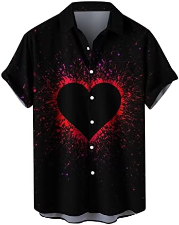 Мъжки Ризи Love Размер Плюс, Ежедневни Риза с Копчета, Празнични Върхове с Принтом в Свети Валентин, Блуза с Къс Ръкав и Джоб